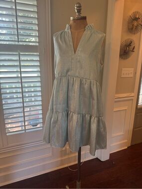 Amanda Uprichard Light Blue Sparkle Tiered V-Neck Dress